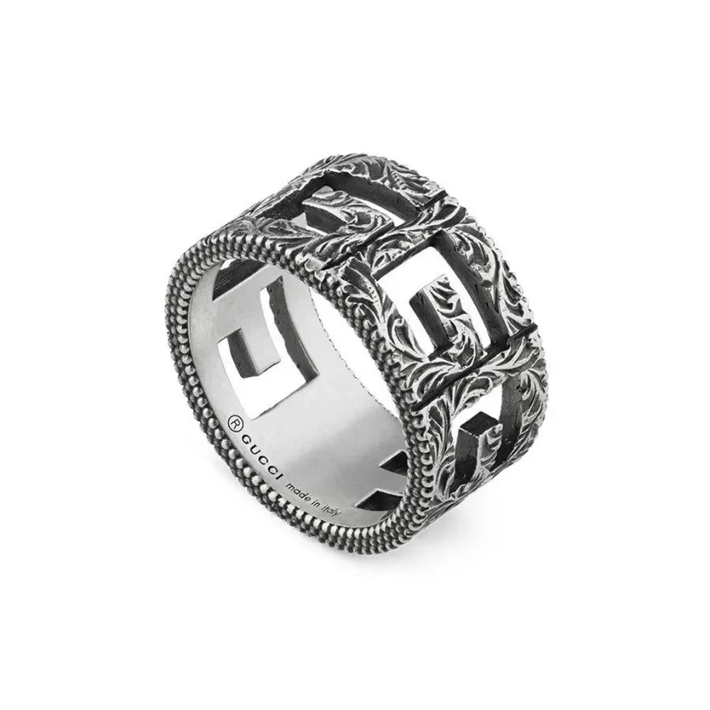 Gucci Sterling Silver Square G Ring Size 6.75 Italian Size 15